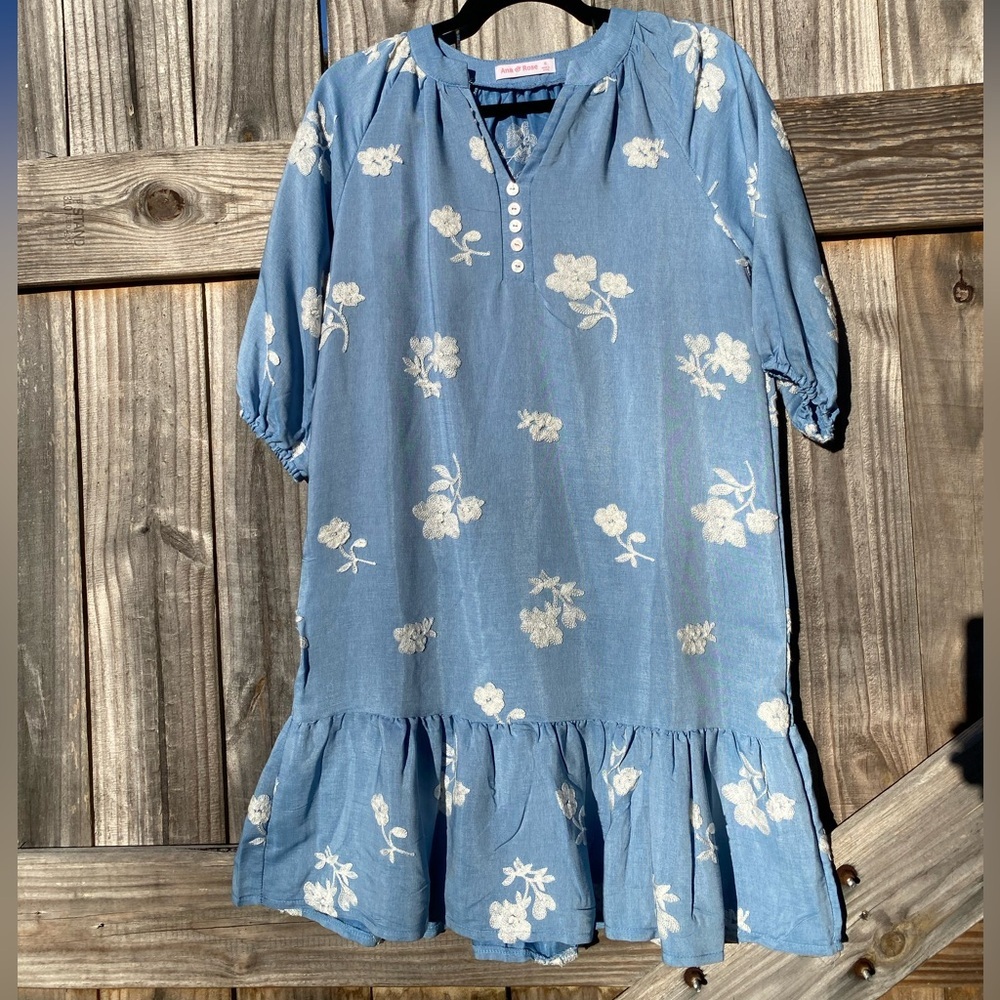 Ana & Rose floral embroidered blue denim colored dress Size S